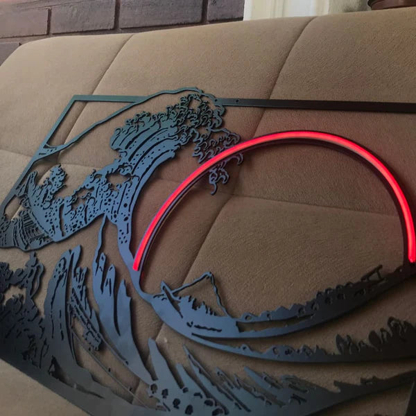 La Grande Vague de Kanagawa - Décoration murale en métal et néon