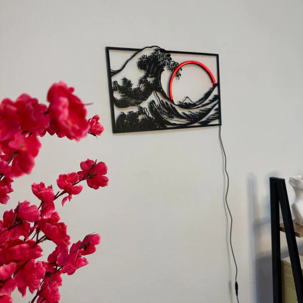 La Grande Vague de Kanagawa - Décoration murale en métal et néon