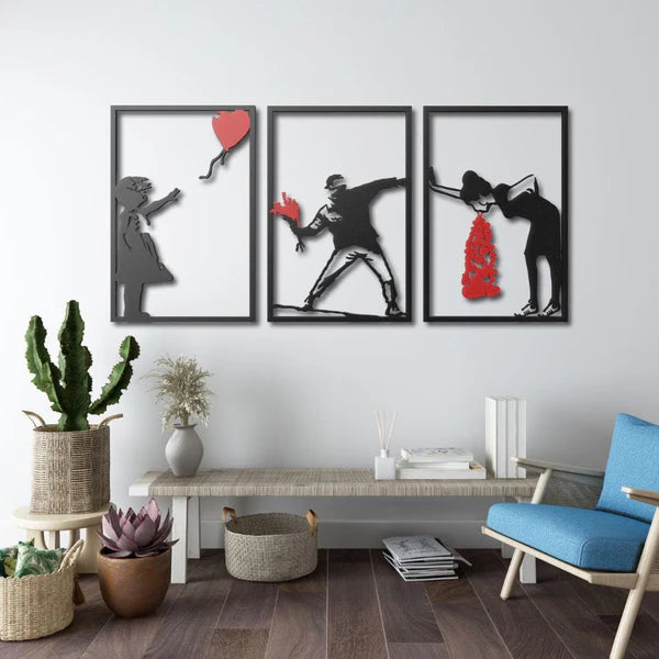 Ensemble de 3 tableaux muraux en métal de Banksy