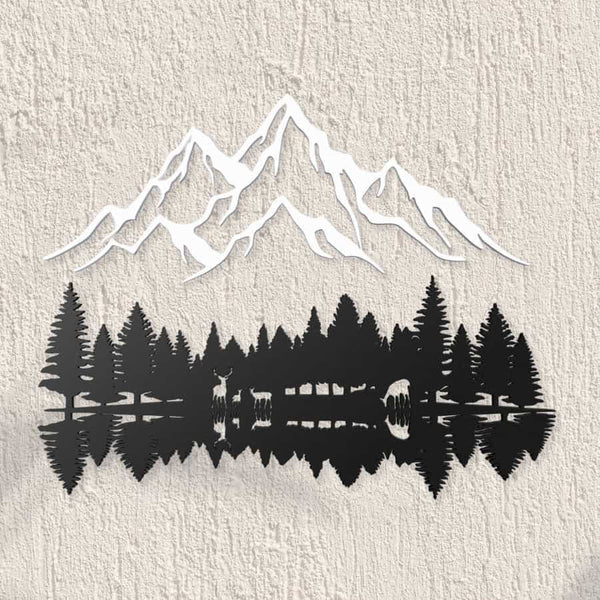 Décoration murale en métal représentant une montagne et une forêt